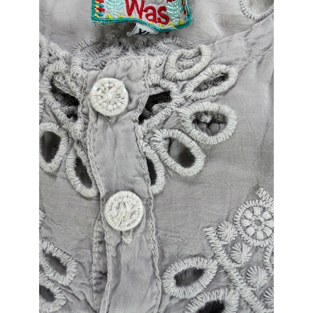 Johnny Was Eyelet Embroidered Blouse Women XL Grey Lace Boho Relaxed Elegant - Picture 8 of 12